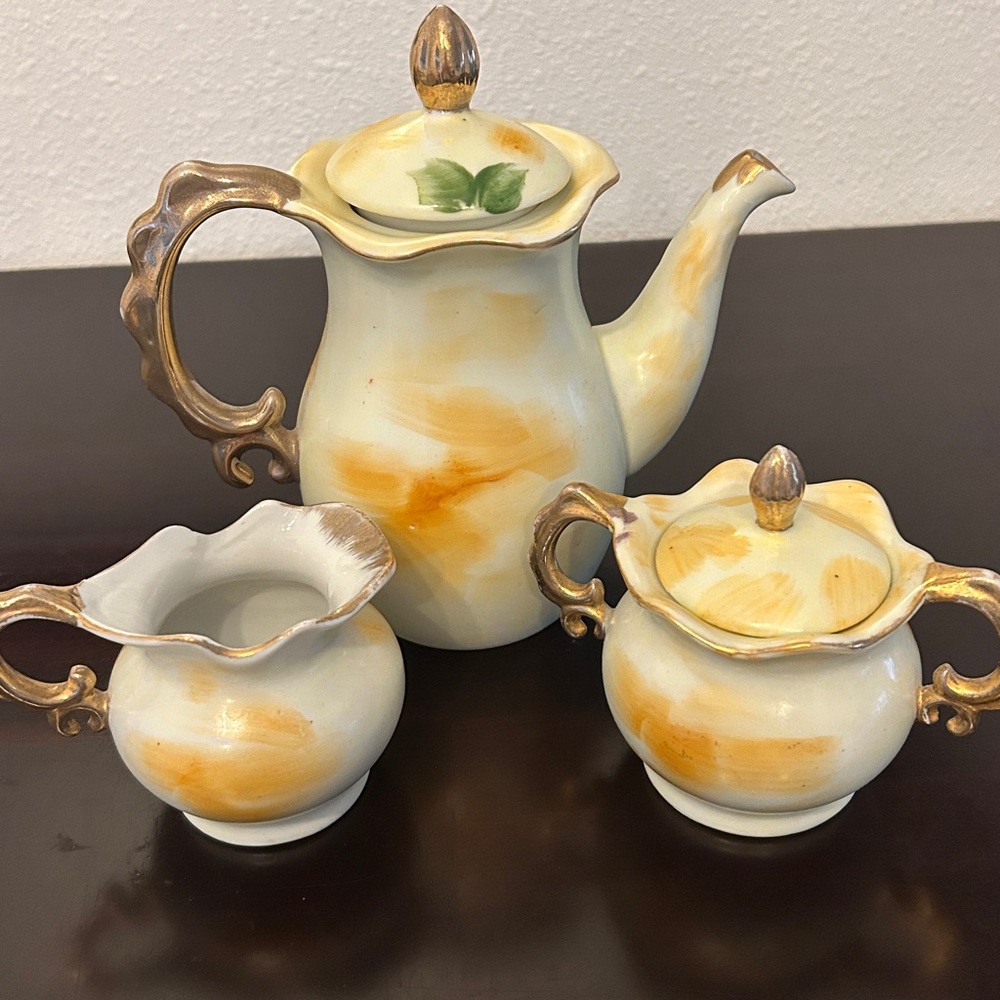 🌻HOST PICK 🌸VINTAGE ENESCO JAPAN HAND PAINTED PORCELAIN 3-PIECE TEA SET - Picture 13 of 15
